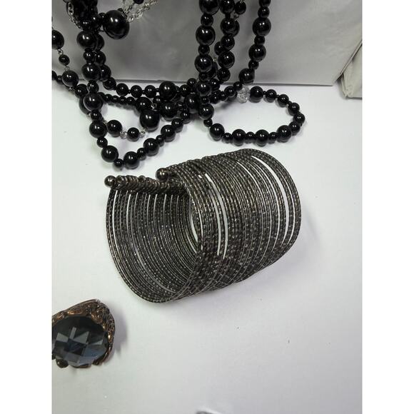 10 shinning black gunmetal charcoal gray necklace bangle bracelet earrings ring - Picture 7 of 11